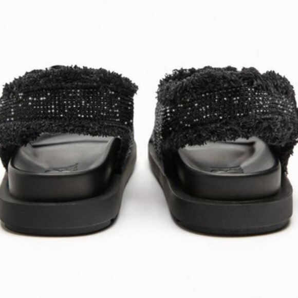 ZARA BLACK FLAT SLIDER SANDALS TWEED FABRIC RHINESTONES. SIZE US 9 3663/110/800 - Picture 4 of 7